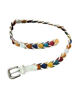 Vintage St. John's Bay Cowhide Leather Multicolor Braided Belt Sz Medium Retro